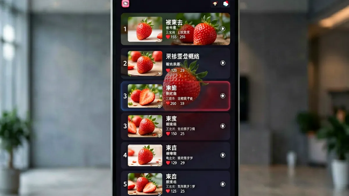 草莓视频今日热门榜单封面图，展示排名第一视频的精彩截图与热度数据面板