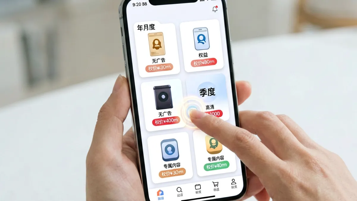 草莓视频会员订阅页面展示不同套餐价格与权益对比，用户在手机上查看订阅方案
